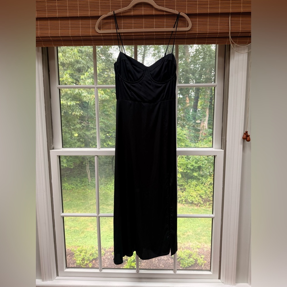 Astr The Label Bustier Satin Black Midi Dress - Picture 7 of 9